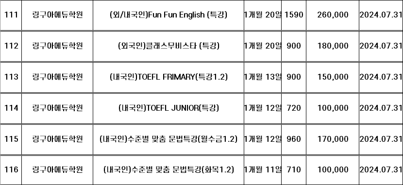 링구아에듀 교습비